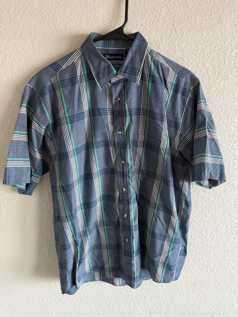 Vintage Wentworth Blue Plaid Short Sleeve Button-Down Shirt